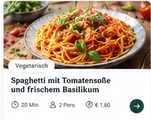 Spaghetti mit Tomatensoße und frischem Basilikum